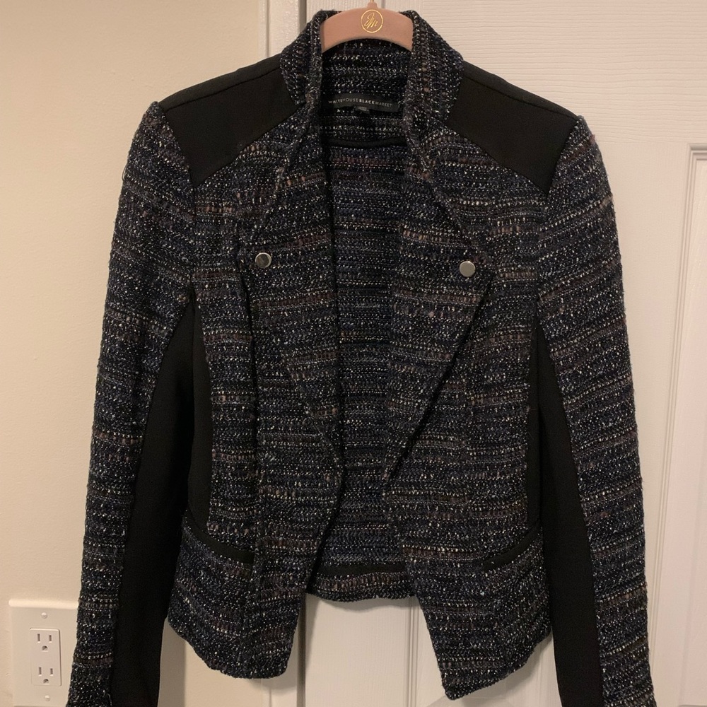 White House Black Market purple and blue tweed suit